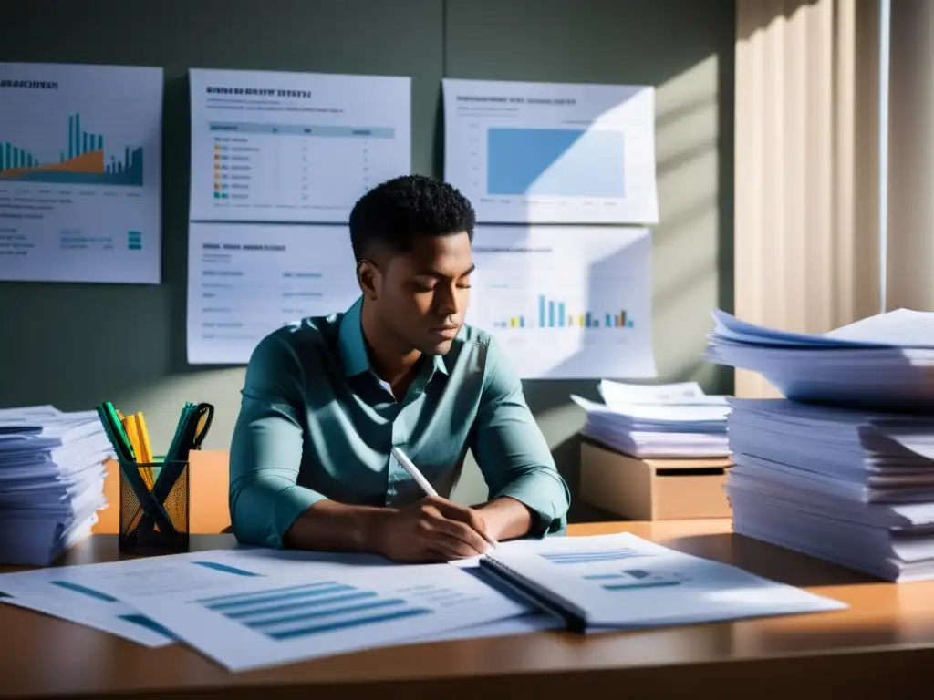 Un ambiente sereno y minimalista de concentración y análisis con aplicaciones de la praxeología económica