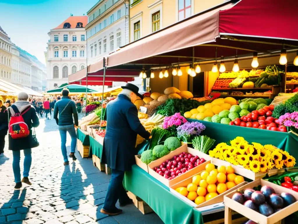 Un animado mercado callejero en Viena, Austria, reflejando la influencia de austriacos en política económica