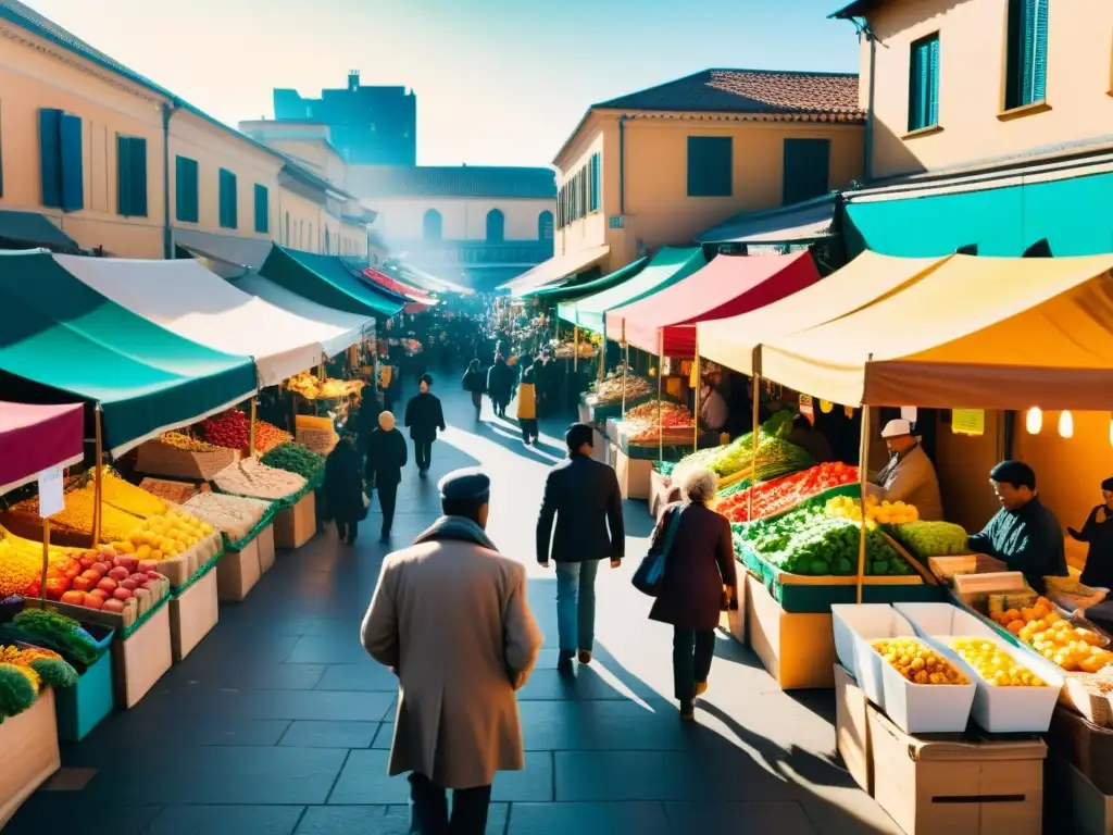 Animado mercado con diversidad de vendedores y clientes, reflejando vitalidad y el efecto de las regulaciones en la economía