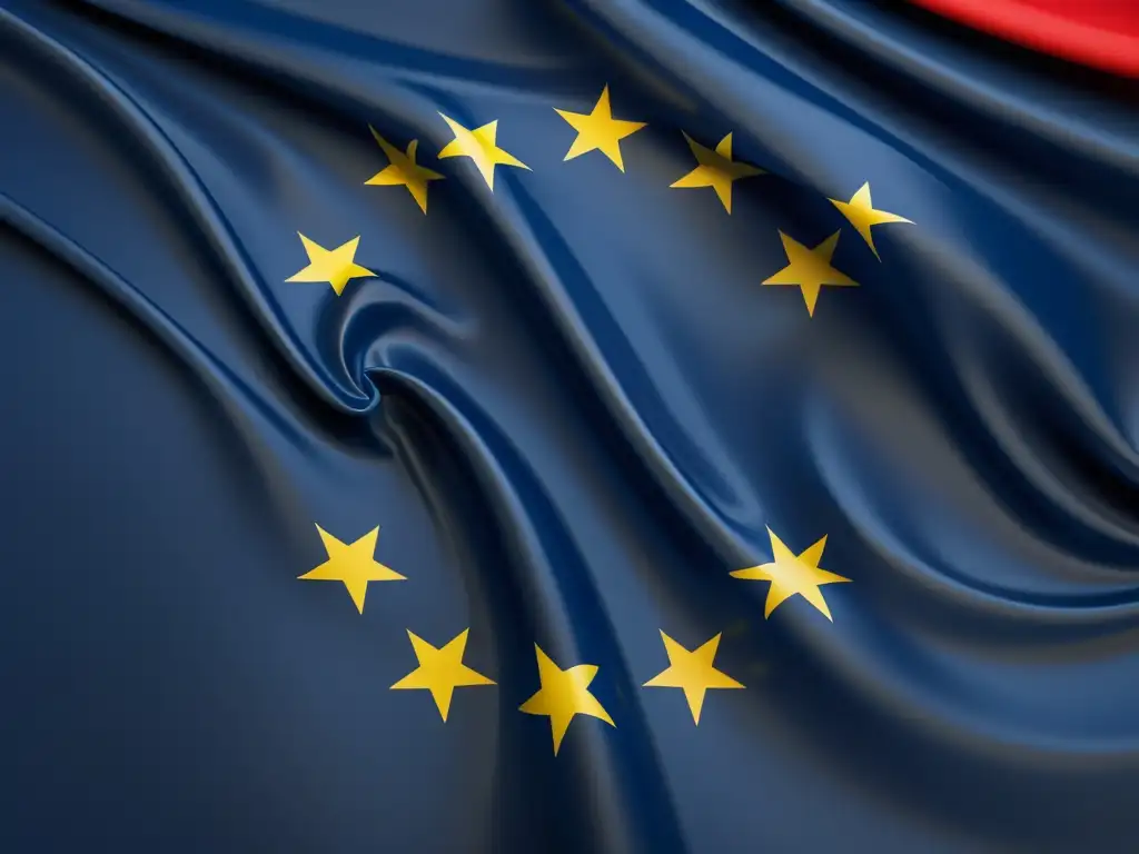 La bandera de la Unión Europea en 8k, detallada y minimalista, reflejando el impacto de la Escuela Austriaca en la Unión Europea