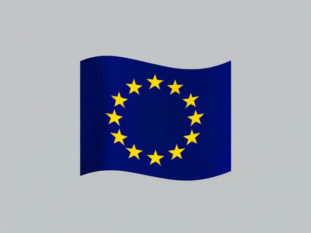 Bandera de la Unión Europea con figuras de la Escuela Austriaca en un estilo minimalista de alto impacto visual