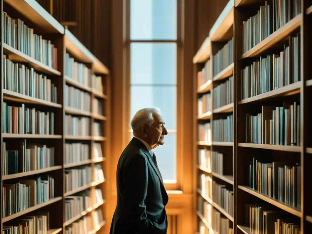 Ludwig von Mises contempla una biblioteca bañada por la luz del sol