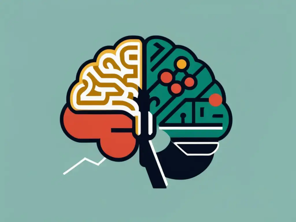 Brainstorming económico: Ilustración minimalista de un cerebro con símbolos y gráficos económicos, representando la compleja relación entre psicología y estrategias de mercado en la Economía del comportamiento y preferencias en la Escuela Austriaca