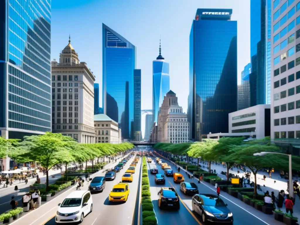 Un bullicioso ambiente urbano donde emprendedores colaboran, investigan y presentan ideas a inversores