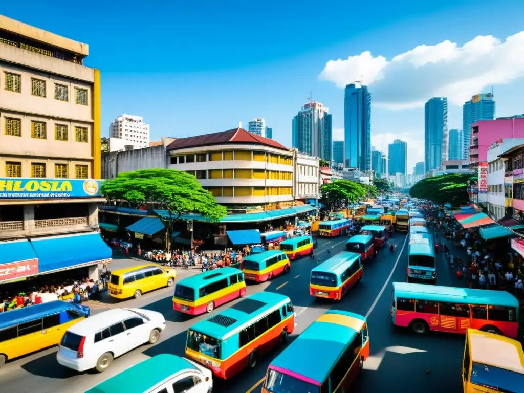 El bullicioso y vibrante paisaje urbano de Manila, Filipinas, refleja la vida diaria y la cultura tradicional, en el contexto de la Escuela Austriaca de Economía en Filipinas