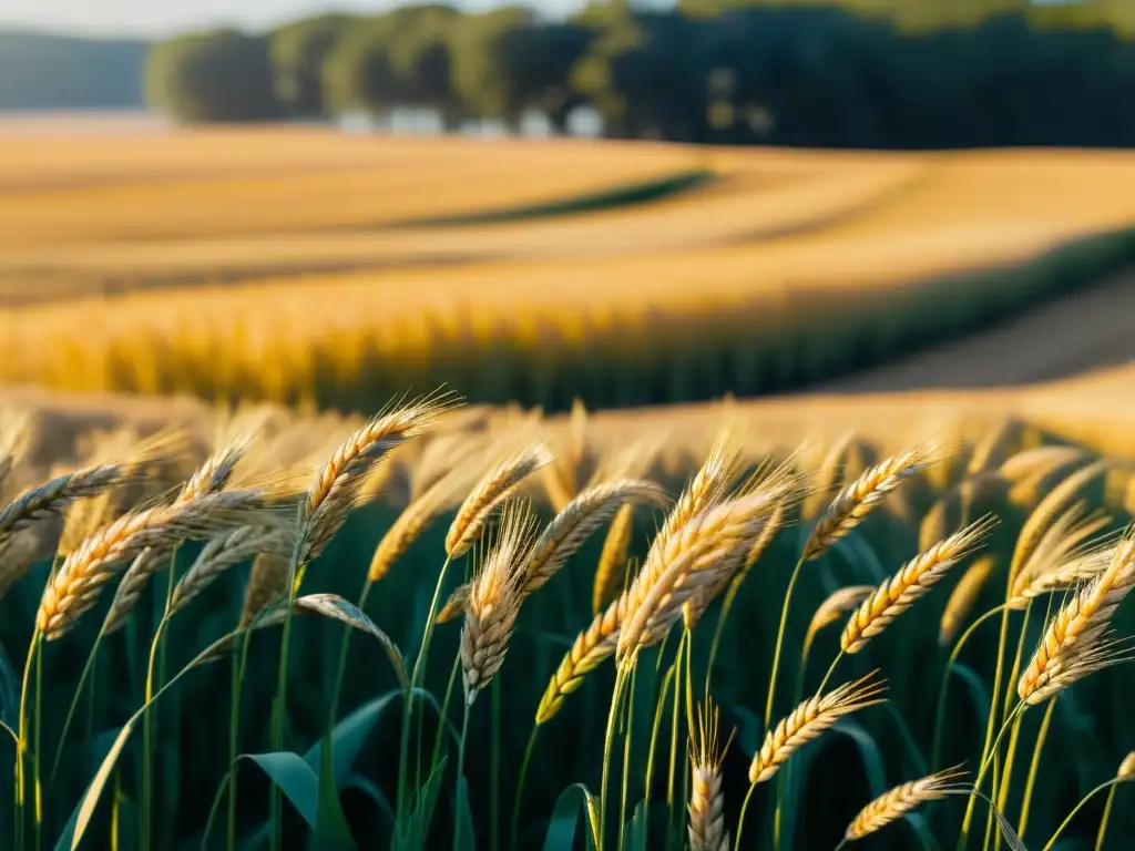 Un campo de trigo bañado por el sol, con detalles ultra definidos