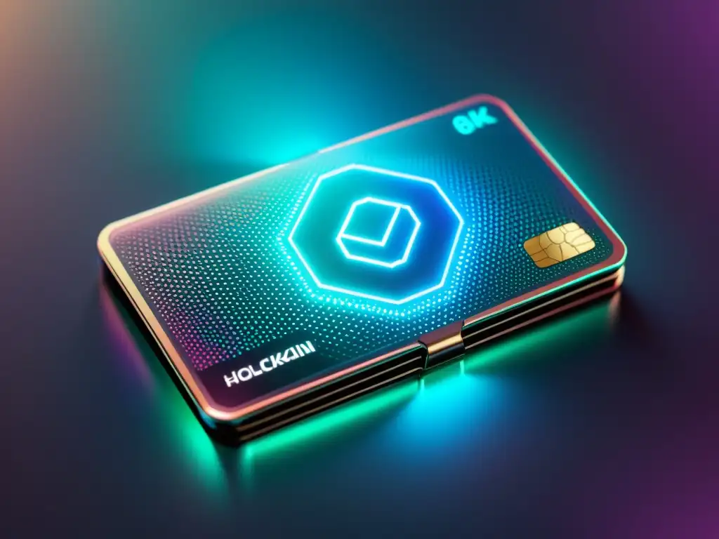 Monedero digital futurista en holograma 8K Una cartera digital futurista muestra datos de transacciones holográficas con patrones de blockchain, reflejando el valor del dinero en el siglo XXI