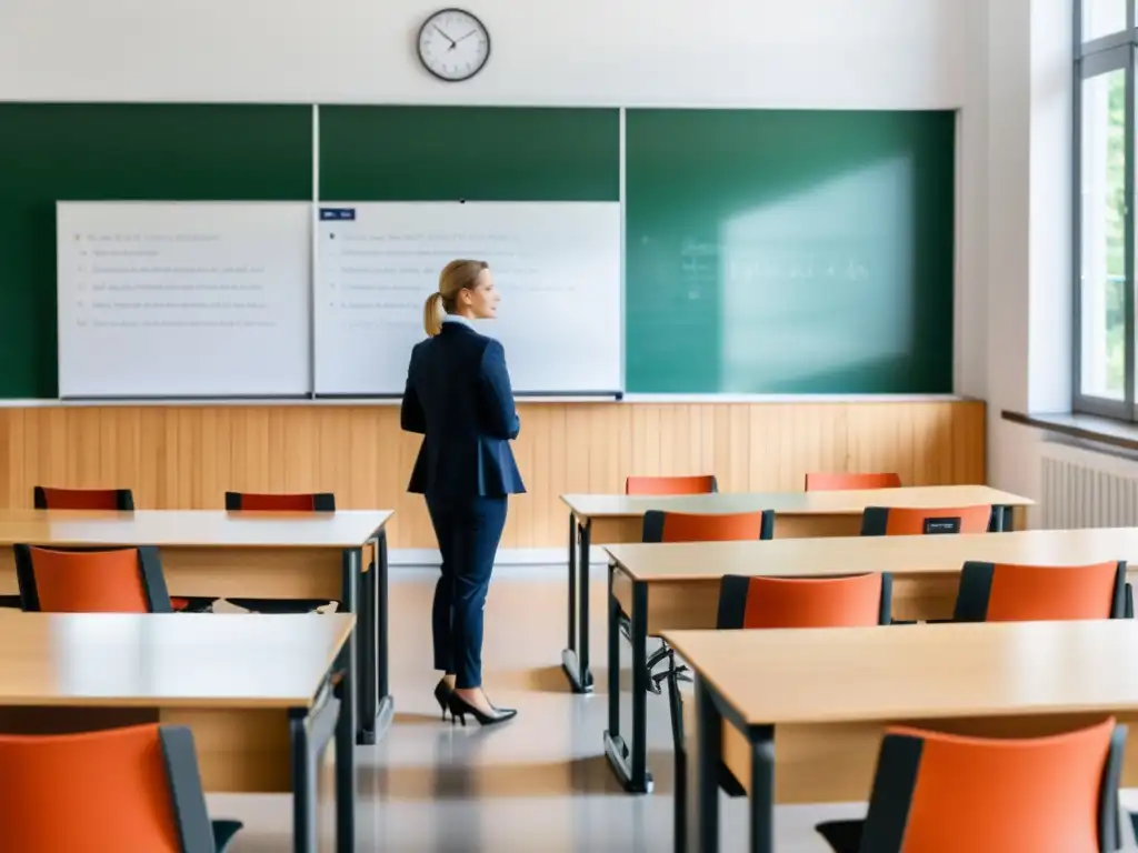 Una clase minimalista iluminada por luz natural, con influencia de la Escuela Austriaca en el sistema educativo de Letonia