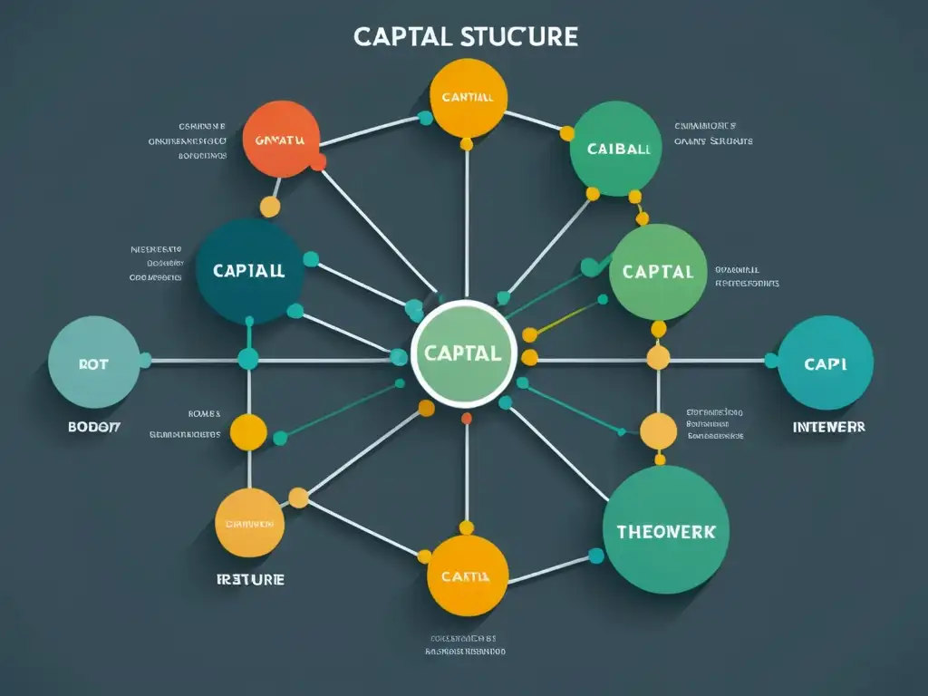 Compleja estructura del capital BöhmBawerk representada en un diagrama moderno y detallado de nodos interconectados y funciones