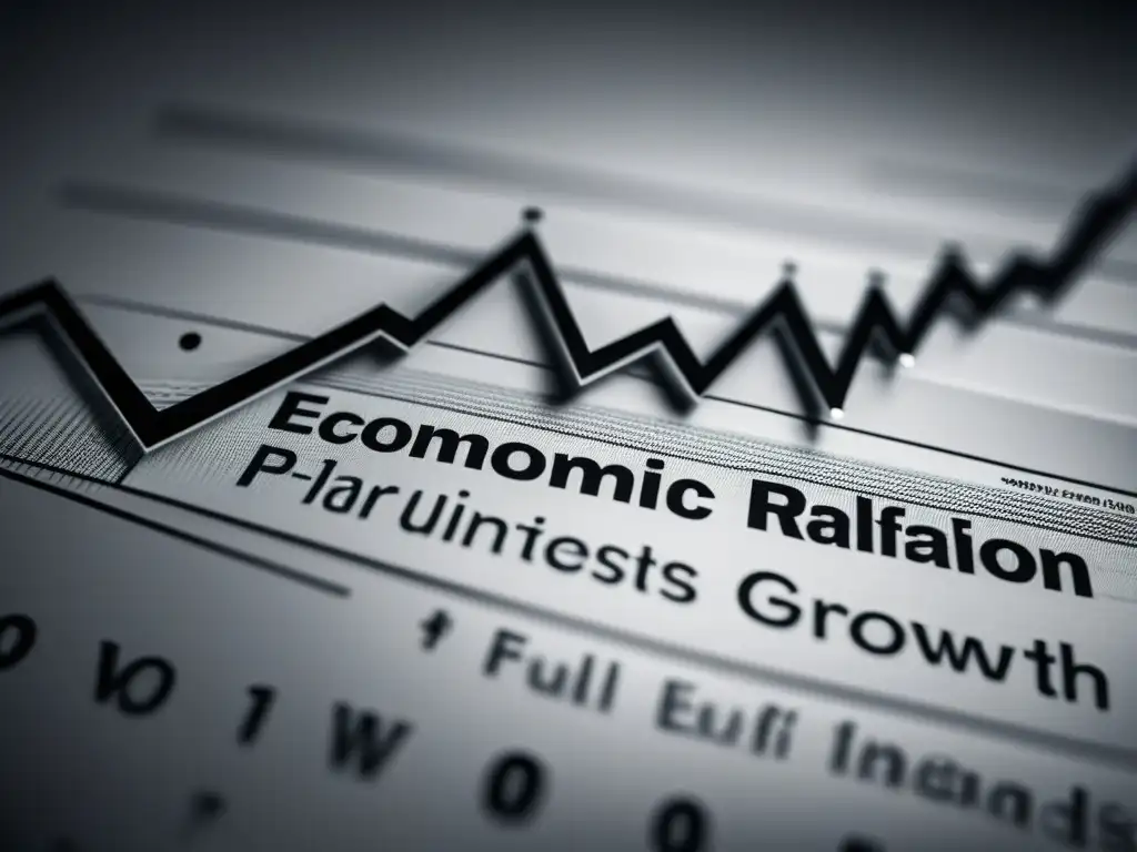 Gráfico económico detallado: interés, inflación y crecimiento Compleja gráfica económica en escala de grises muestra la Paradoja del interés en política monetaria con precisión y detalle