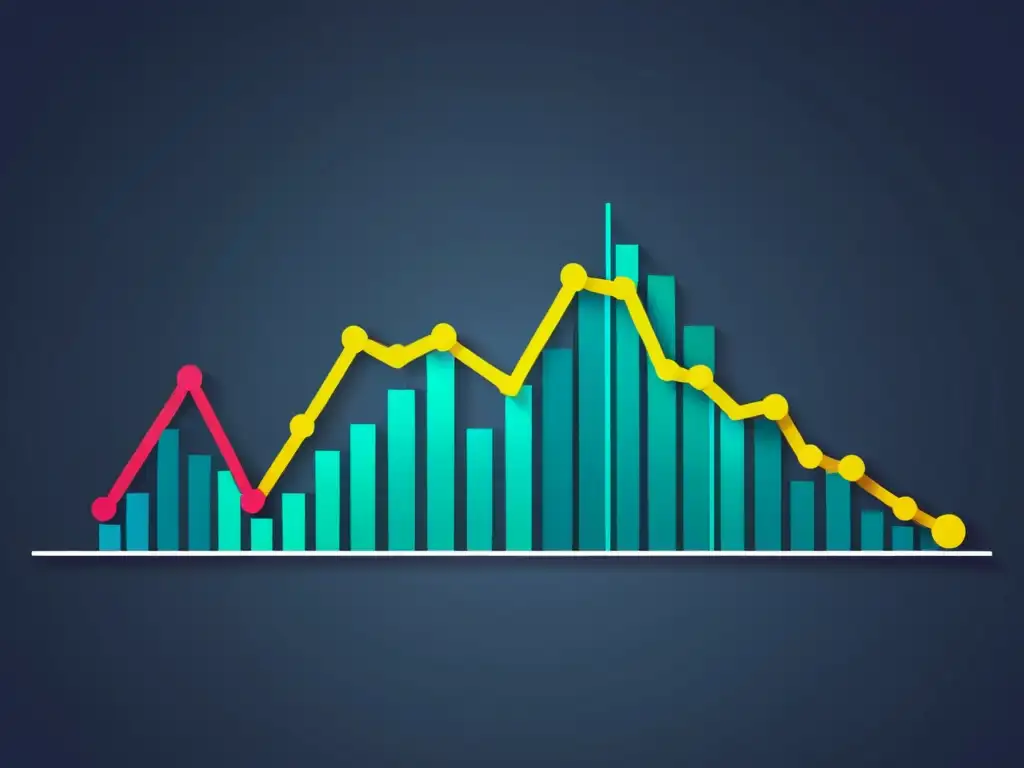 Compleja predicción mercado Hayek plataformas trading, ilustración digital minimalista de gráfica bursátil intrincada y vibrante