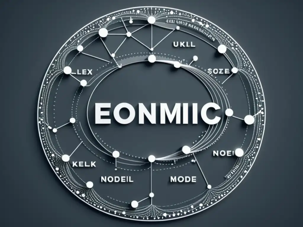 Compleja representación en 8k de un modelo económico, con líneas y nodos detallados