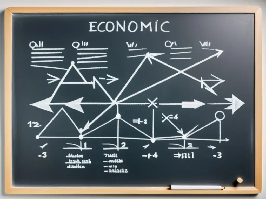 Complejo diagrama económico en pizarra negra con la esencia de los Fundamentos de la Escuela Austriaca