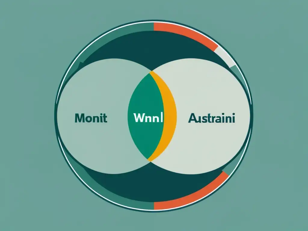 Venn diagrama mostrando la convergencia entre Austriacos y Monetaristas en la teoría económica