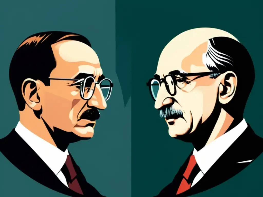 Un debate de Friedrich Hayek vs Keynes con una imagen minimalista de alta resolución