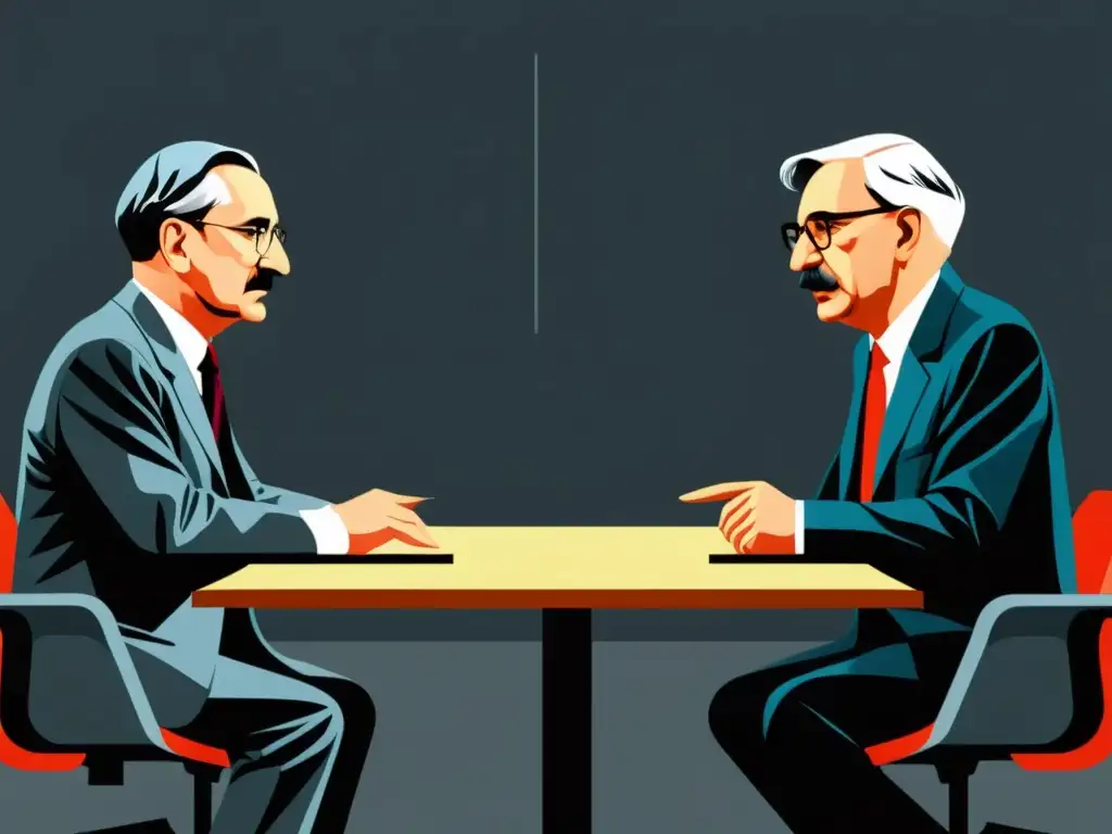 Debate visual impactante entre Hayek y Keynes en escuela austriaca