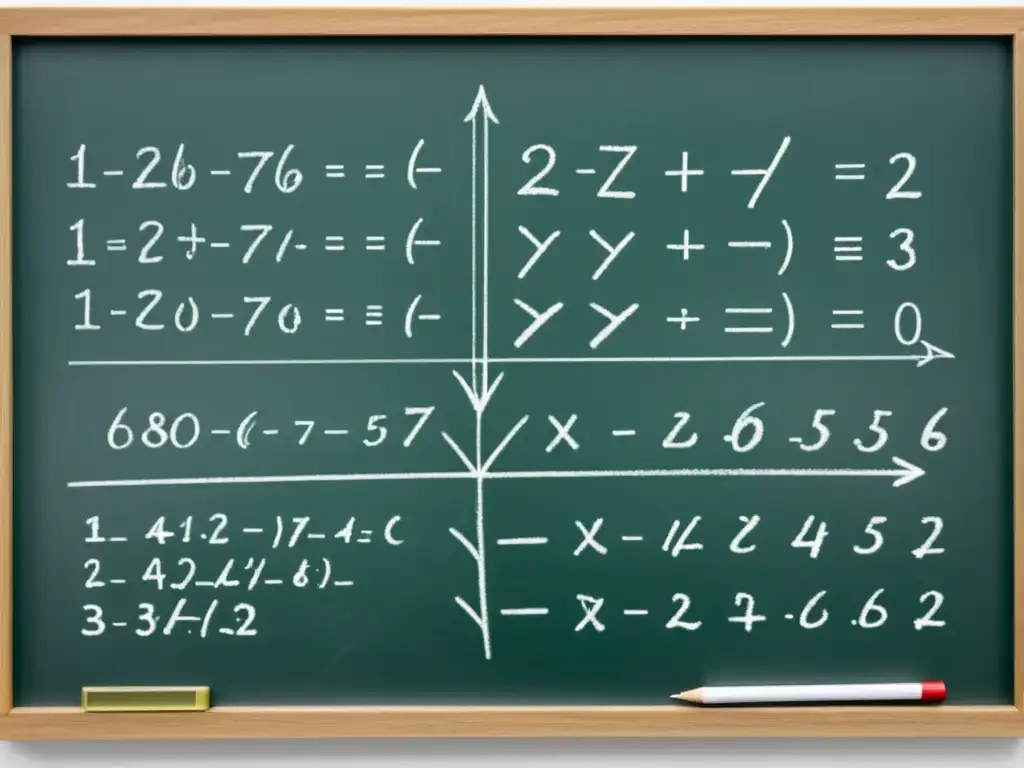 Una demostración matemática precisa y meticulosa en tiza blanca y negra, evocando rigor y precisión en la Escuela Austriaca economía