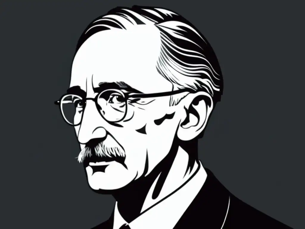 Detallada ilustración en blanco y negro del perfil de Friedrich Hayek, destacando su mirada penetrante, su prominente nariz y su cabello ondulado