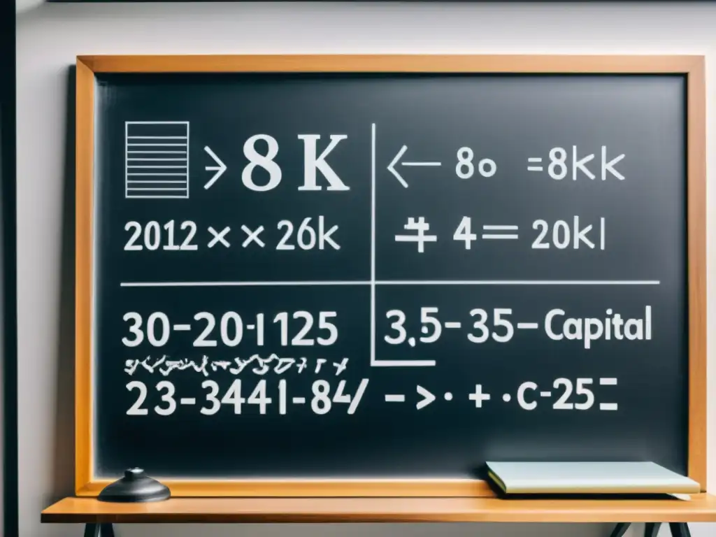 Detallada imagen 8k de pizarra con diagramas y fórmulas de la teoría de la Escuela Austriaca