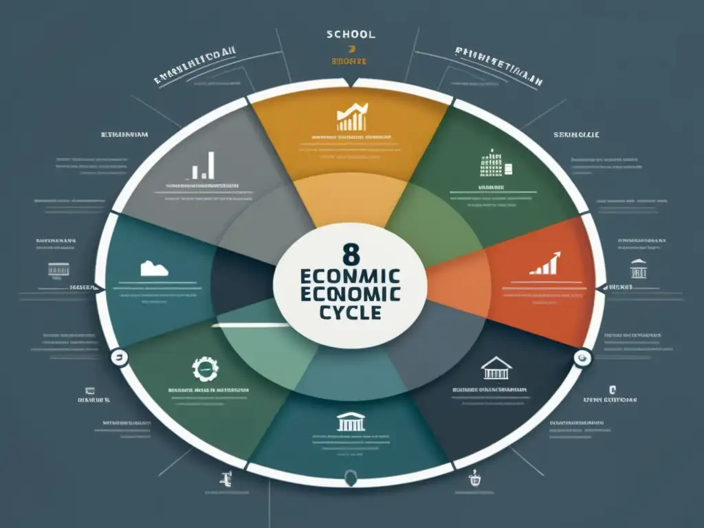 Detallado gráfico 8k de ciclo económico con interpretaciones de la Escuela Austriaca