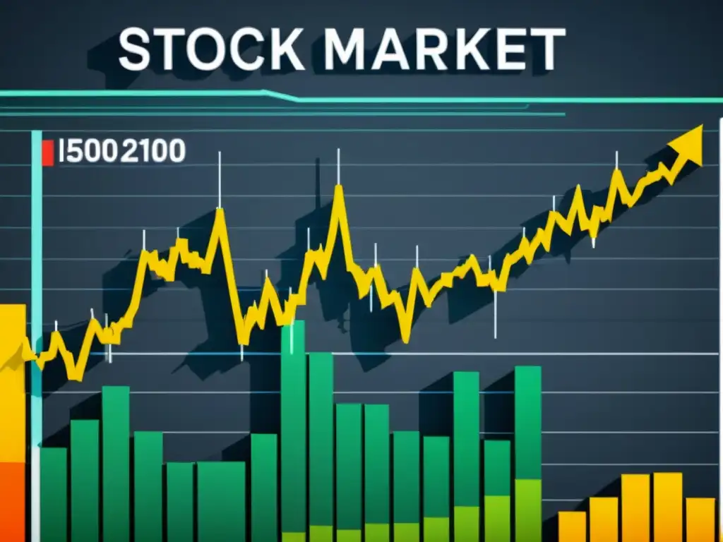 Detallado gráfico del mercado de valores, con líneas que representan la fluctuación de inversiones