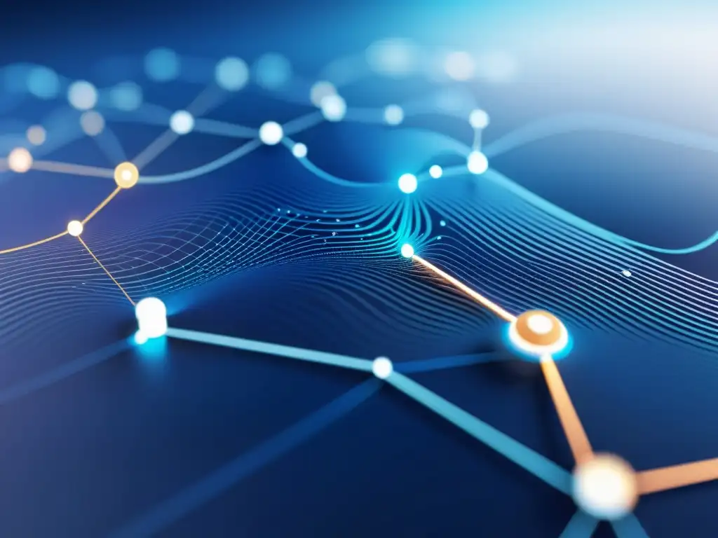 Detalle de algoritmo AI analizando datos financieros con diseño futurista en tonos azules y plata