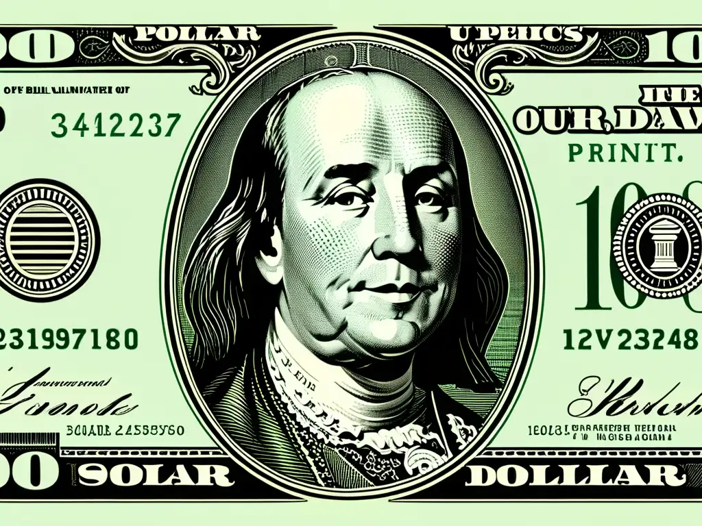 Detalle sorprendente del billete de 100 dólares Detalle de un billete de 100 dólares recién impreso, iluminado por luz natural, que resalta el valor del dinero en el siglo XXI