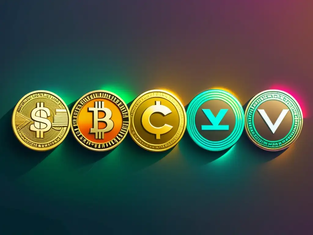 Evolución de la moneda: de metales a criptomonedas Detalle de la evolución del dinero desde metales preciosos hasta criptoactivos en una obra digital minimalista y futurista