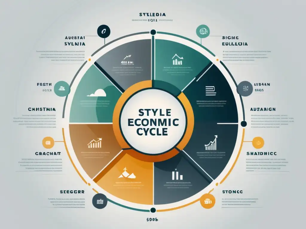 Gráfico detallado del ciclo económico austriaco Detalle de un gráfico del ciclo económico austriaco, con líneas intrincadas y símbolos representando diferentes etapas