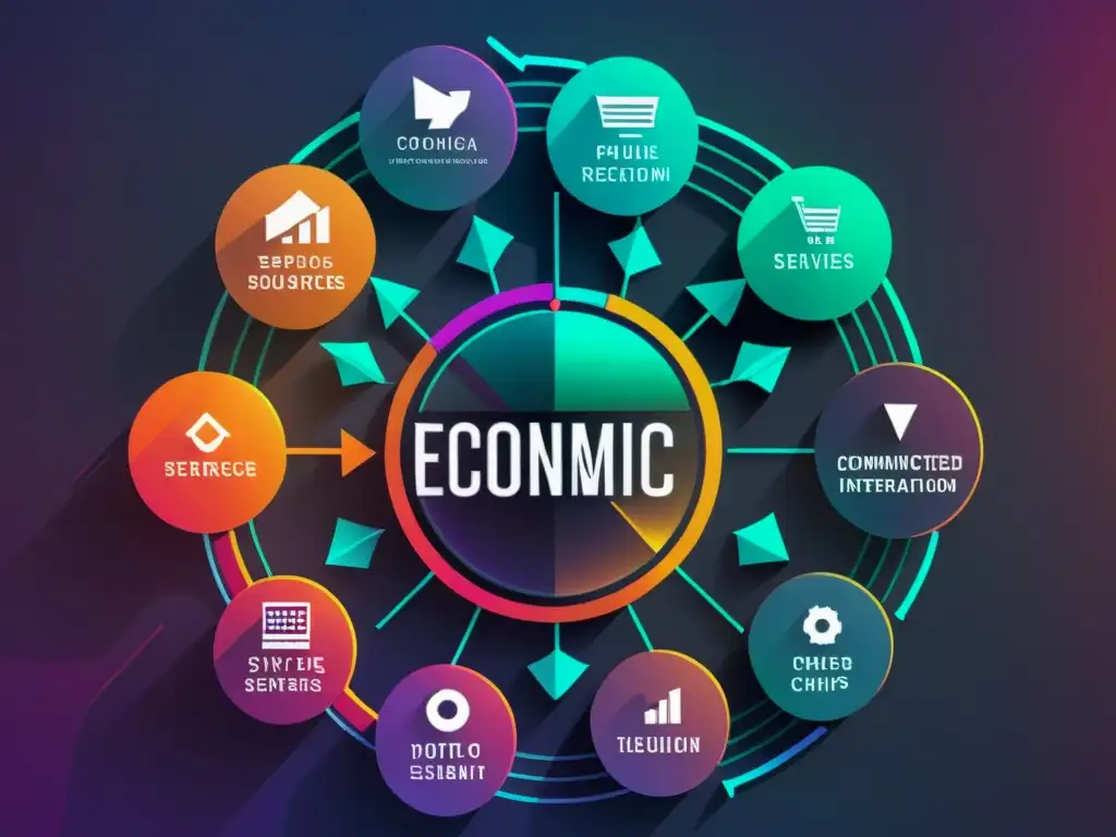 Detalle de gráfico ciclo económico austriaco adaptado a la era digital, con flechas conectadas y elementos tecnológicos modernos