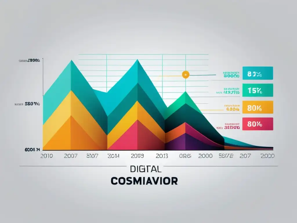 Detalle ultraminimalista en 8k de un gráfico estilizado que muestra patrones de consumo estilo austriaco en vibrantes colores sobre fondo blanco