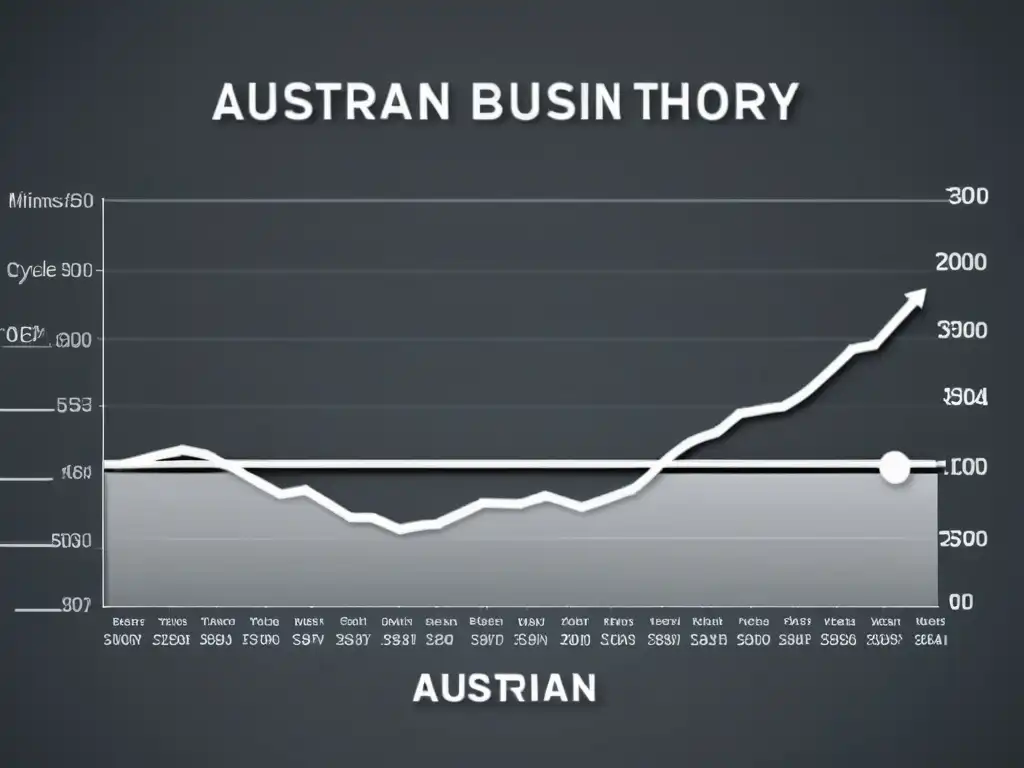 Detalle 8k de gráfico minimalista en blanco y negro que destaca la Teoría Austriaca de Ciclos Económicos y su impacto predictivo en crisis económicas