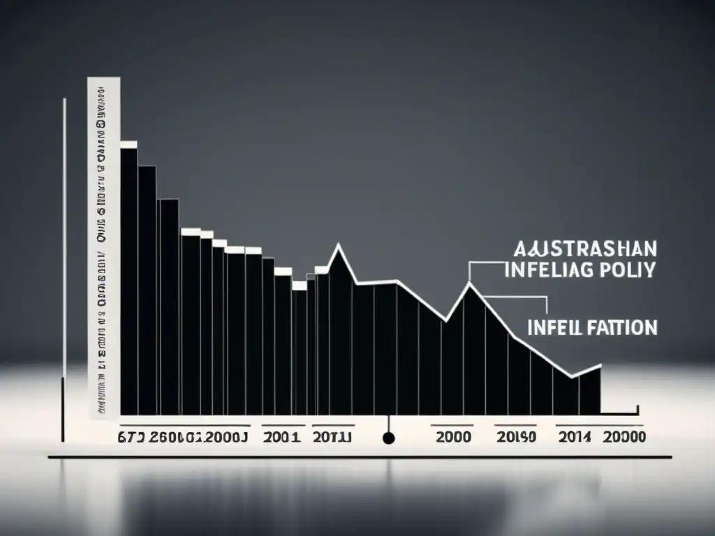Gráfico 8k monocromático de la relación entre política monetaria e inflación Detalle en 8k de gráfico minimalista en blanco y negro sobre política monetaria e inflación, mostrando la perspectiva de la Escuela Austriaca