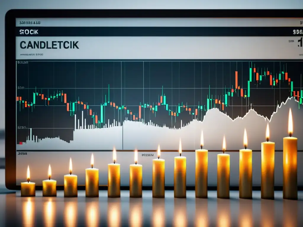 Detalle ultraminimalista de un gráfico de velas mostrando la dinámica del mercado de valores