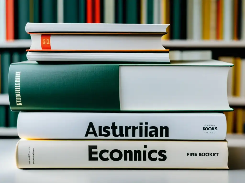 Detalle meticuloso de balanza con libros de economía austriaca y monetarismo, destacando la precisión y la comparación entre ambas teorías económicas