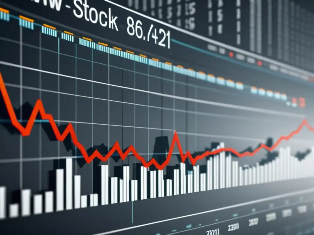 Gráfico de bolsa detallado en 8k: tendencias y fluctuaciones Detalle ultranítido de gráfico bursátil en ilustración digital 8k, con líneas intrincadas y puntos de datos