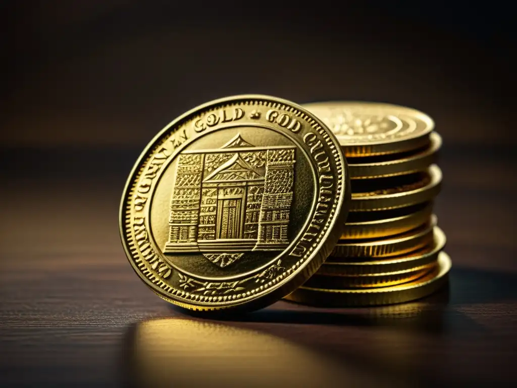 Detalles dorados: Antiguas monedas de oro en alta resolución Detalles intrincados de antiguas monedas de oro, resaltando su rica simbología y artesanía