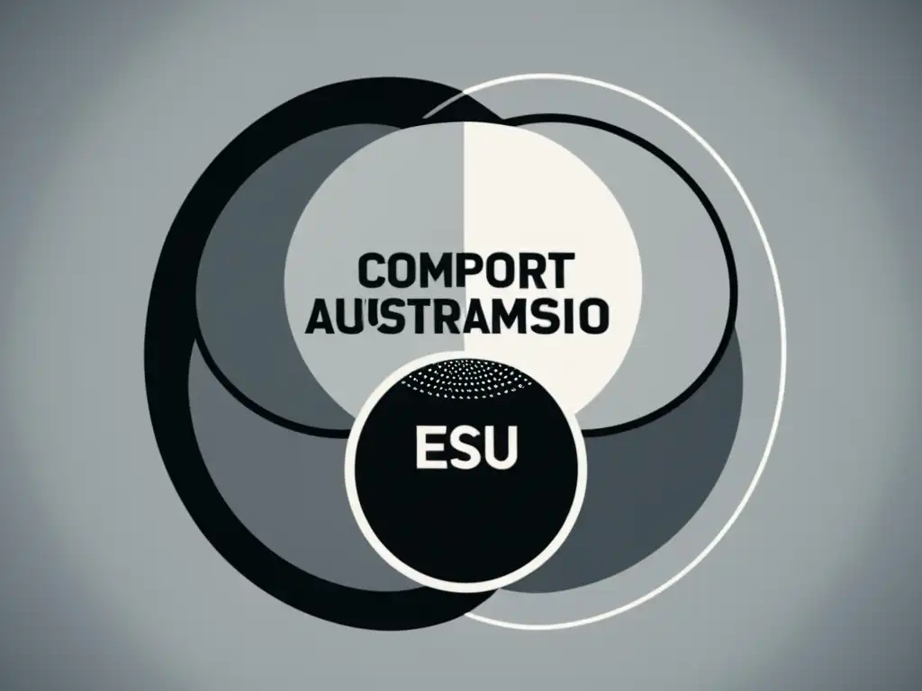 Venn diagrama que muestra la interacción entre Comportamentalismo y Escuela Austriaca en un diseño moderno, evocando claridad intelectual y modernidad