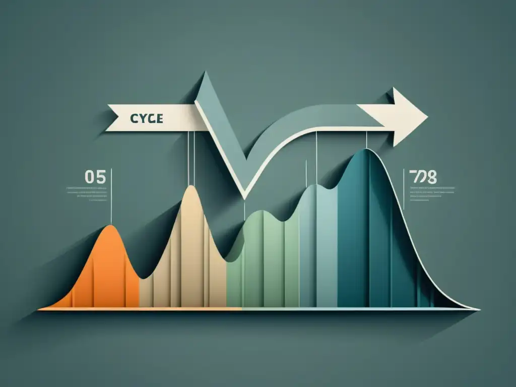 Un diagrama minimalista muestra un ciclo económico con flechas interconectadas, transmitiendo la complejidad de las fluctuaciones