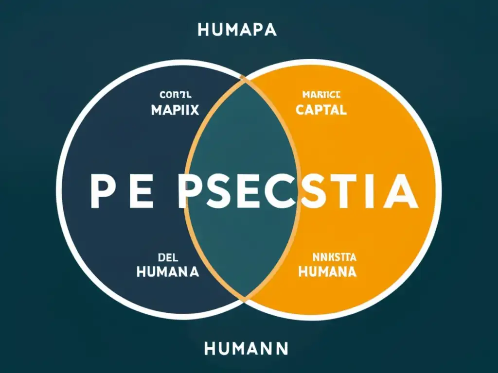 Dos diagramas de Venn superpuestos, 'Perspectiva Marxista' y 'Teoría del Capital Humano', detallados en 8k, mostrando diferencias y conexiones