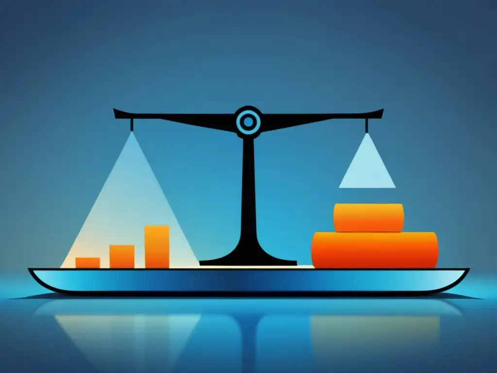 Ilustración minimalista: Política monetaria vs Una ilustración digital minimalista de una balanza con dinero, simbolizando la influencia de la política monetaria en la inflación