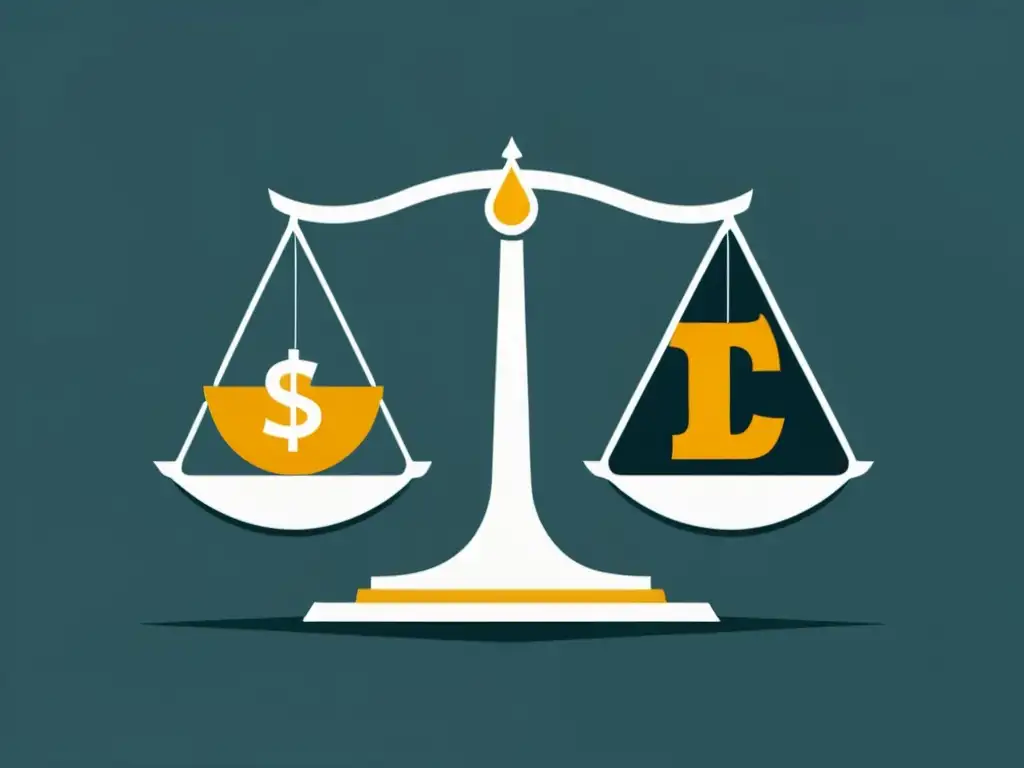 Ilustración minimalista: Estabilidad vs Volatilidad en Criptomonedas Ilustración digital minimalista de una balanza, con un lado mostrando un símbolo de stablecoin y el otro varios símbolos volátiles