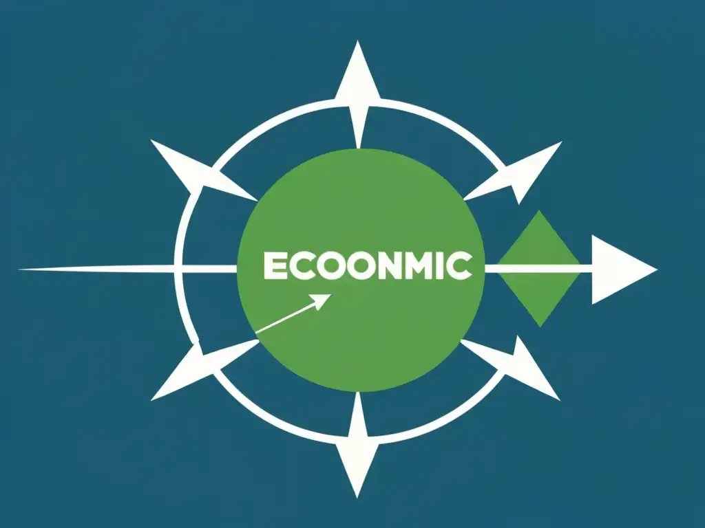 Una ilustración digital minimalista de un ciclo económico estilizado, con nodos interconectados que representan diferentes etapas del ciclo