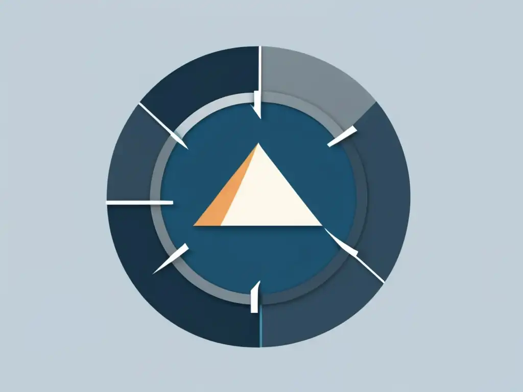 Ilustración digital minimalista de un ciclo económico con gráfico circular y flechas conectadas en tonos azules y grises