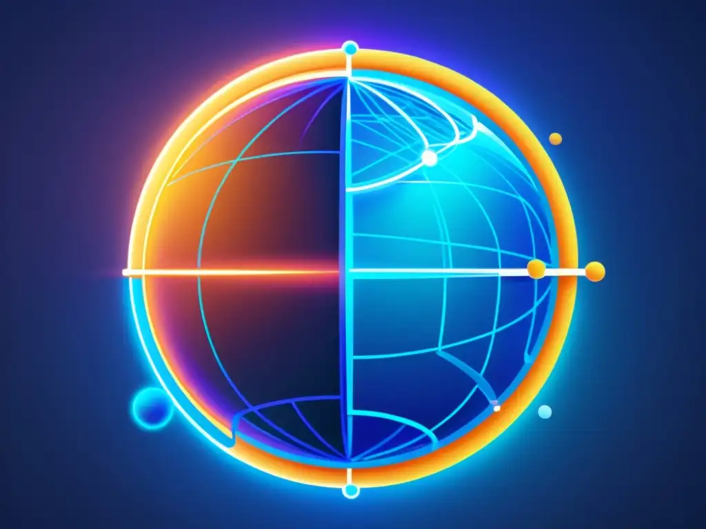 Ilustración digital minimalista de un globo terráqueo con nodos interconectados representando transacciones descentralizadas de criptomonedas