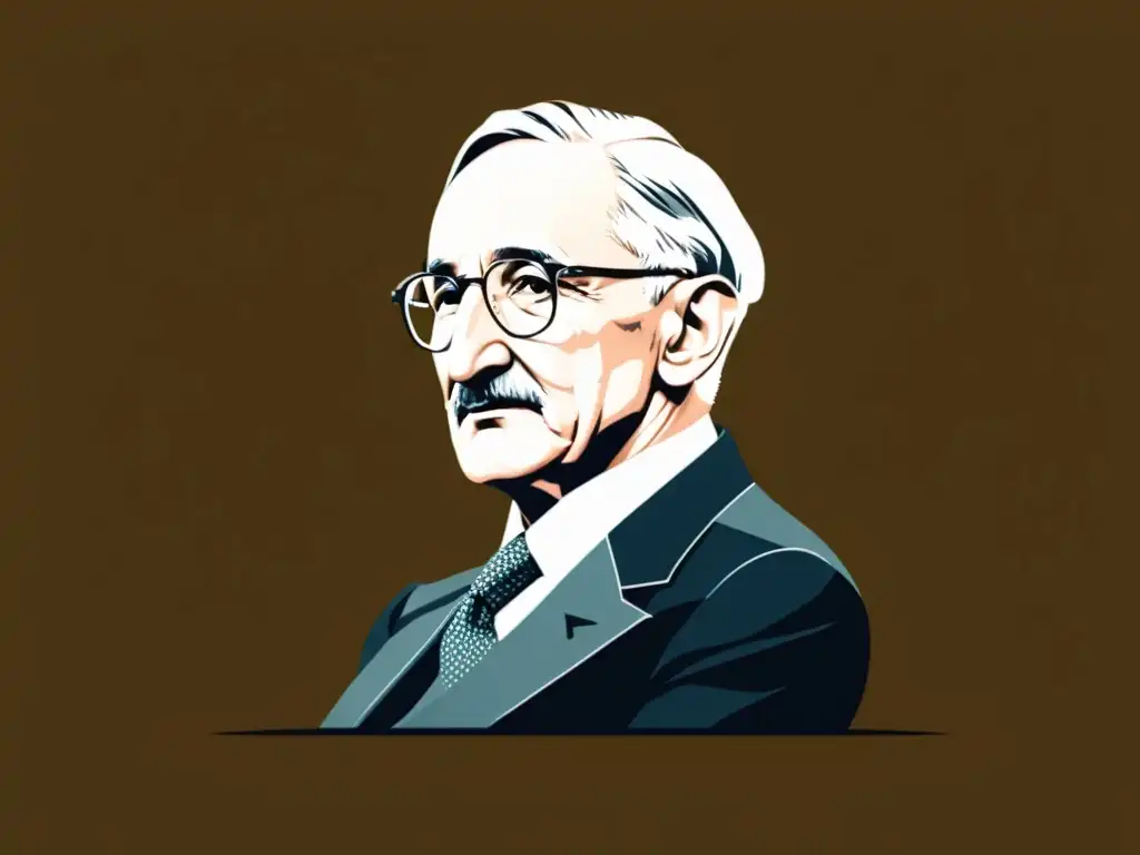 Ilustración digital minimalista de Friedrich Hayek, con líneas definidas y esquema monocromático