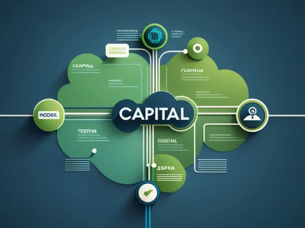 Una ilustración digital minimalista de nodos y circuitos interconectados que representan el flujo de capital e información en la era digital