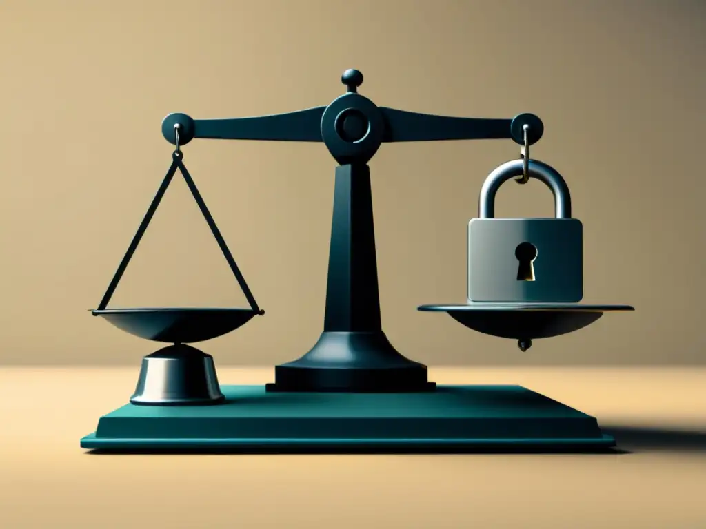Equilibrio digital: privacidad y flujo de datos Equilibrio entre privacidad y flujo de información en ilustración minimalista de una balanza con candado y archivos