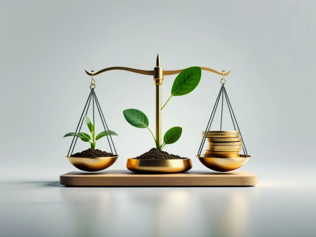 Equilibrio financiero: valor y crecimiento empresarial Equilibrio entre valor financiero y crecimiento empresarial desde la perspectiva austriaca: ilustración minimalista de una balanza con monedas y planta brotando
