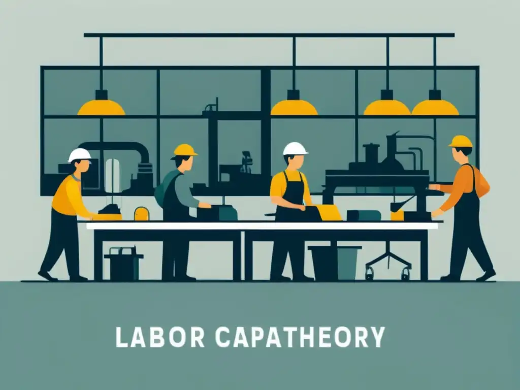 La armonía entre capital y trabajo: ilustración minimalista Escena ilustrada de colaboración armoniosa entre capital y trabajo, reflejando la teoría austriaca